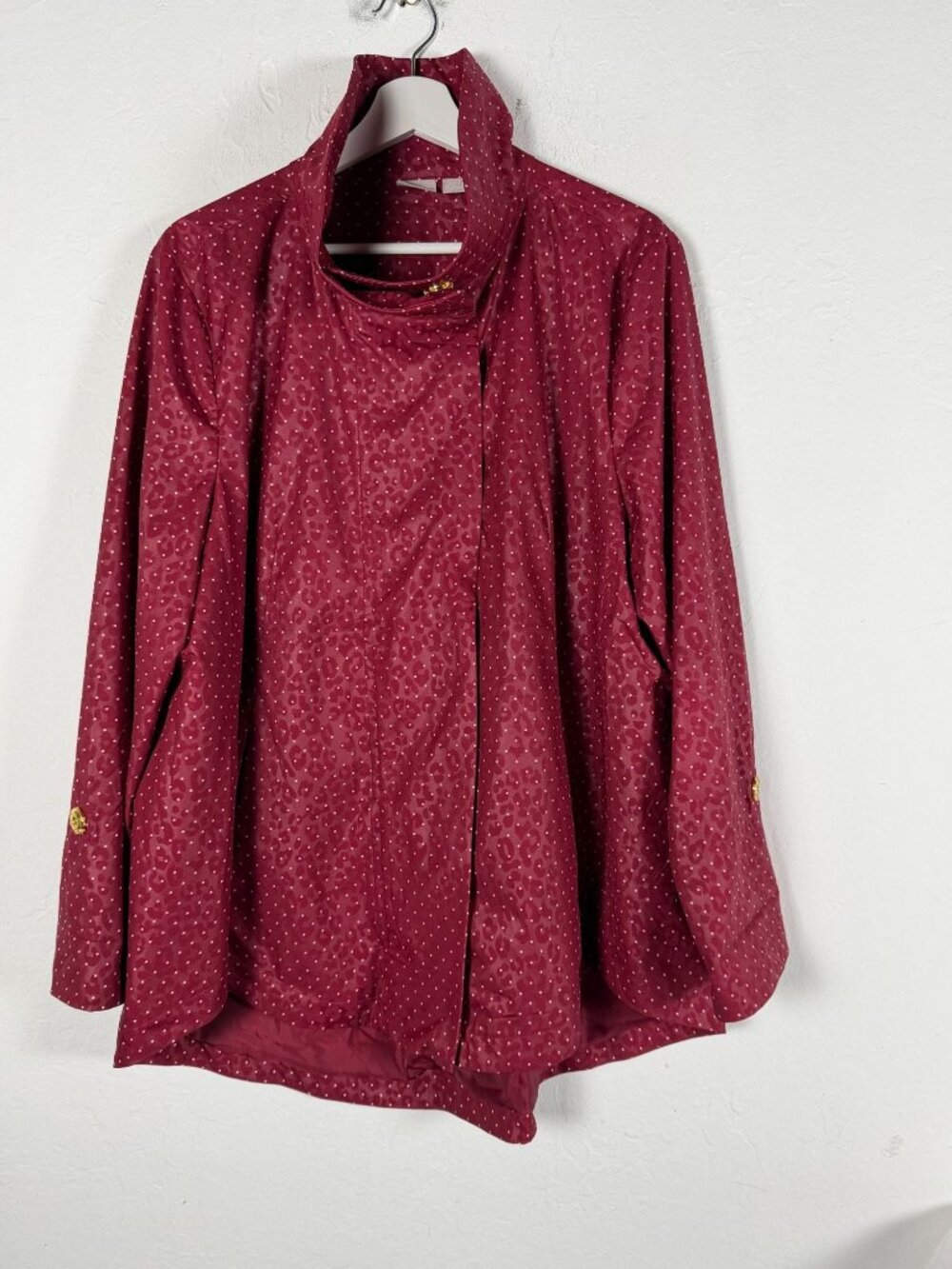 Chico's Zenergy Jacket Leopard Polka Dot Windbreaker Red Womens Size 3 US XL